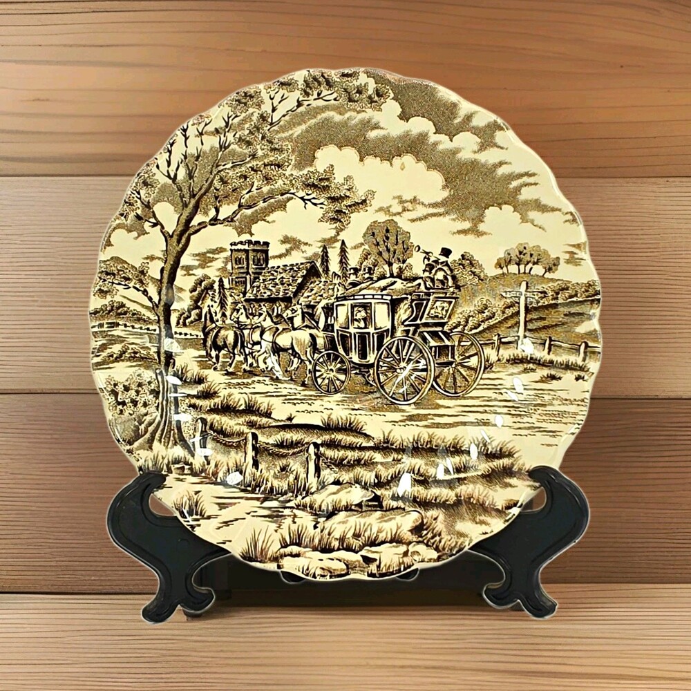 VTG Royal Mail Staffordshire Ironstone Transferware Saucers Brown/White England